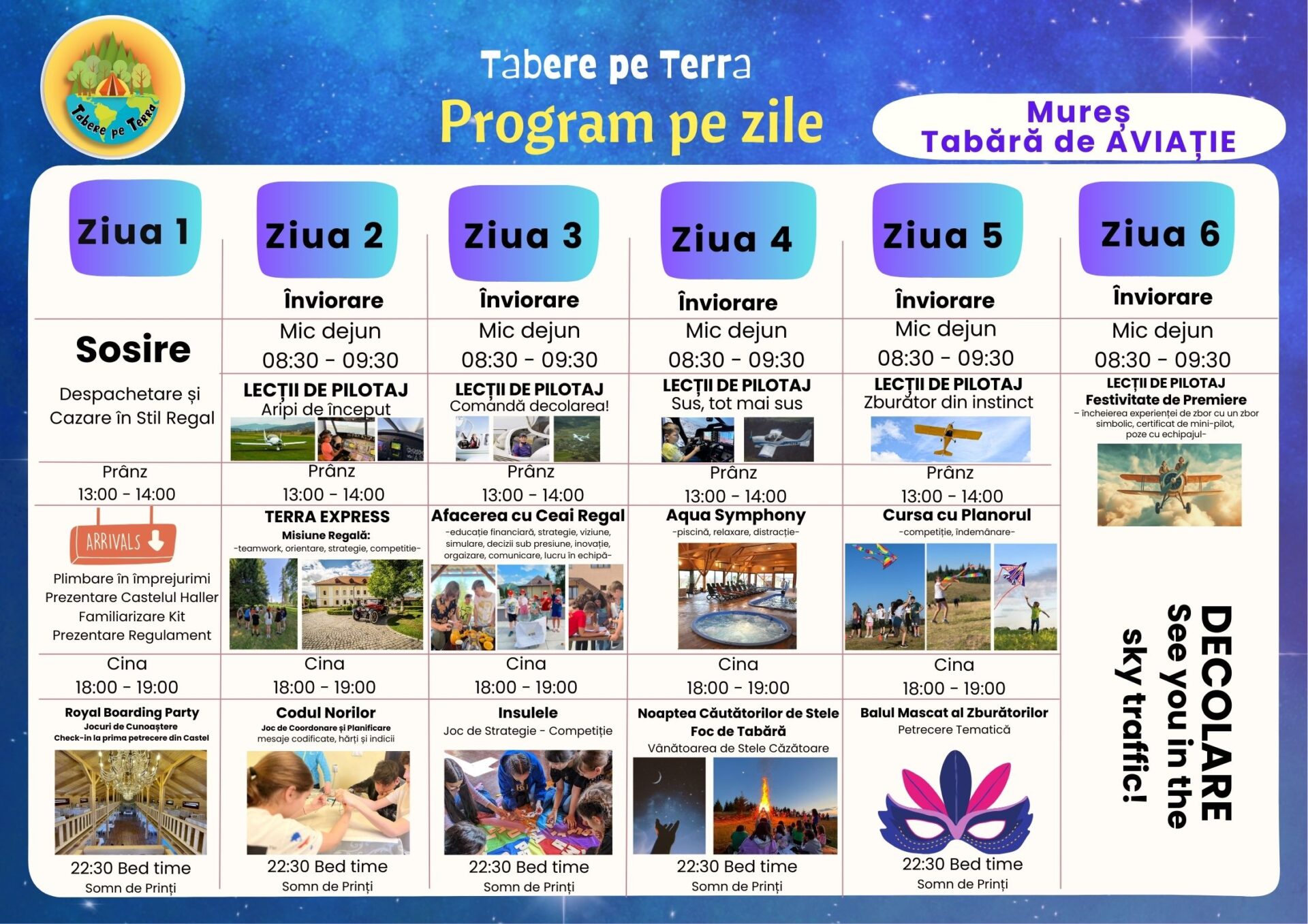 AVIAȚIE - Program orientativ Tabere pe Terra